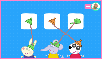 matching hats minigame with peppa pig characters